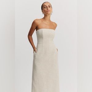 Abercrombie A Line Strapless Linen-Blend Midi Dress